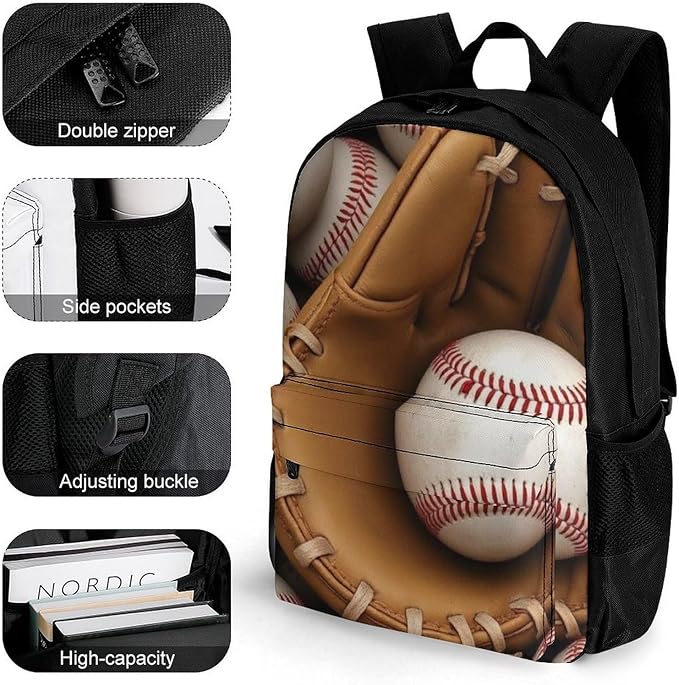 Lightweight Rucksacks for Camping Picnic Walking Cycling, Large Capacity Multipurpose Anti-Theft Carry On Bag, Baseballs Travel Hiking Camping Rucksack