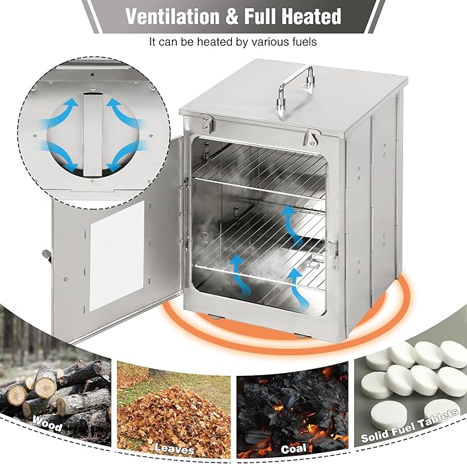 REDCAMP 16" H Foldable Camping Oven with Storage Handbag,Stainless Steel Portable Camping Stove for Baking Cinnamon Rolls, Breads and Muffins with Wood Burning Fire,Propane Stoves,Campers,Baking BBQ