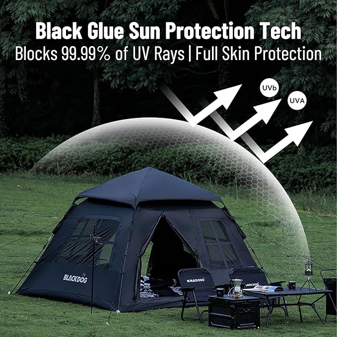 Blackdog Portable Camping Tent - 2-4 Person 5㎡ Large Space for Family, Waterproof Instant Pop Up Tent, UPF50+ Sun Protection, Car Camping & Traveling, Easy Setup
