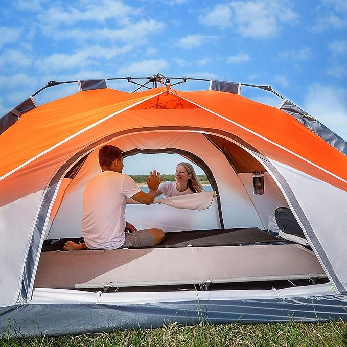 MOON LENCE Pop Up Tent 3-4 Person, 60s Instant Setup Camping Tent with 2 Doors, Water-Resistant & Windproof Dome Tent for Car Camping, Backyard, Traveling
