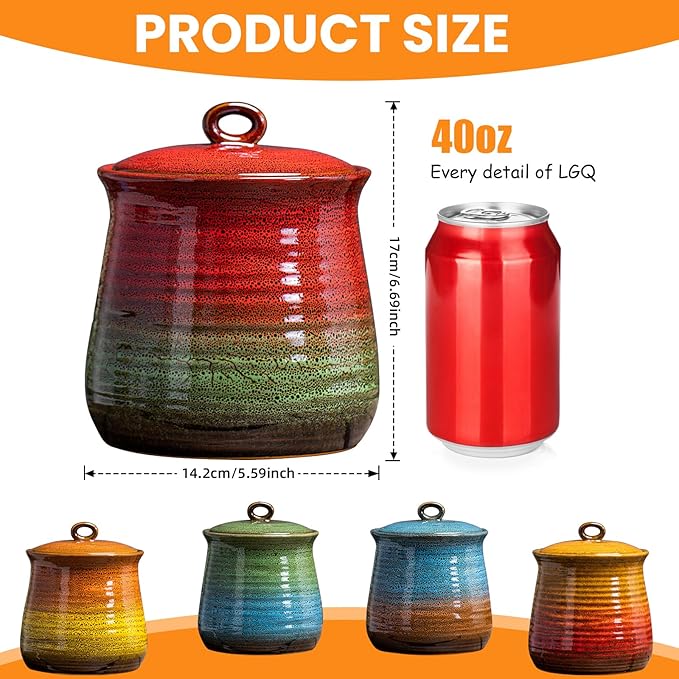 40 OZ Cookie Jar,Dog Treat Jar, Kitchen Canisters for Countertop for Food Storage Coffee, Tea,Flour, Beans, Spices, Nuts and More Ceramic Jar with Lid. (Red and Green)