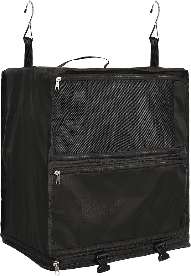ELEZAY Hanging Packing Cubes Portable Closet 3-Shelf Travel Collapsible Compression Garment Organizer for Carry-on Luggage Suitcase Space Saver Bag XX-Large_No Side Pockets, Black