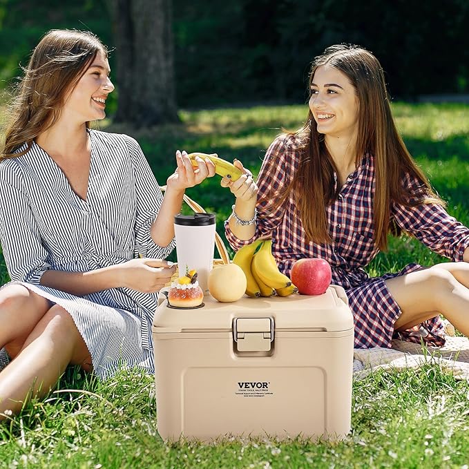 VEVOR Portable Cooler,Hard Cooler with Ice Retention, Heavy-Duty Handles and Strap, Lightweight Rigid Material Insulated Portable Cooler, Suitable for Family Picnics and Short Trips