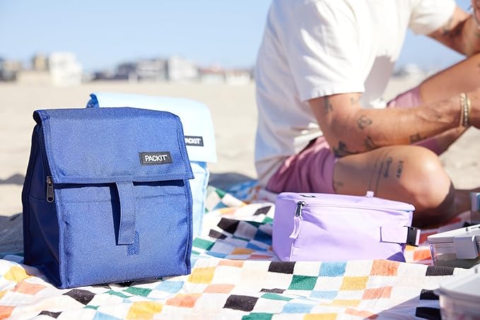 Packit® Freezable Lunch Bag, True Blue, Built with ECOFREEZE® Technology, Foldable, Reusable, Zip and Velcro Closure with Buckle Handle, Designed for Work Lunches and Fresh Lunch On the Go