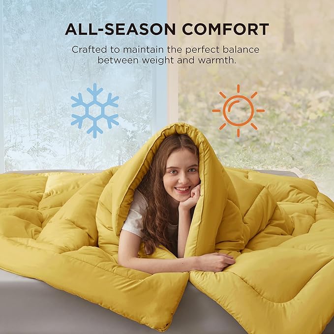 Bedsure Comforter Duvet Insert - Quilted Comforters King Size, All Season Duvet, GentleSoft Down Alternative Bedding, with 8 Tabs, Gifts for Women/Men, Mustard Yellow, King 90 x 102 Inches
