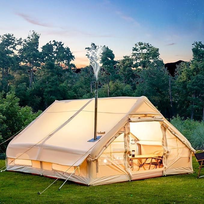 EROMMY 4/6/8/12 Person Inflatable Tent with Skylight, 4 Season Blow Up Tents with Hand Pump for Outdoor Camping & Hiking, Easy Set-up Windproof Sunproof Waterproof