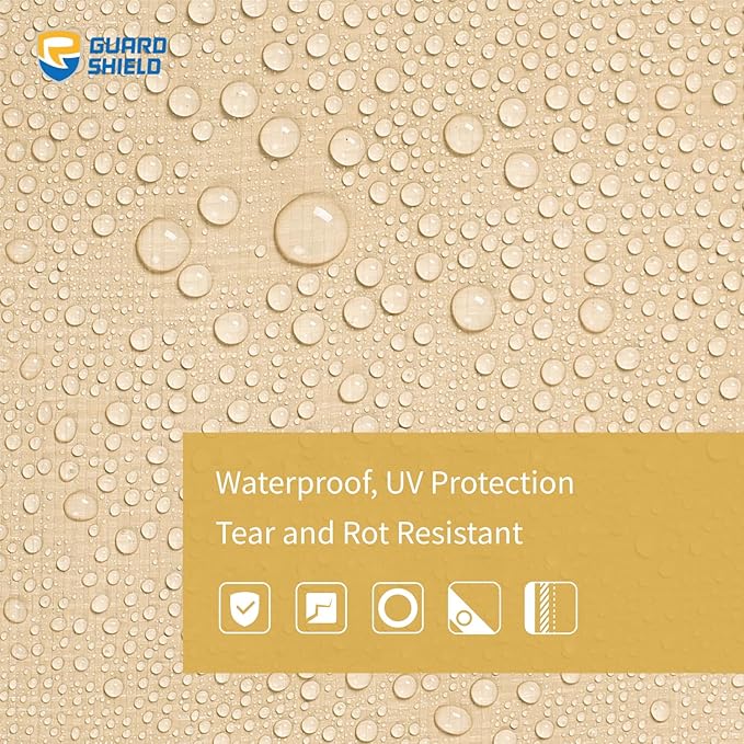 GUARD SHIELD Beige Tarp Heavy Duty Waterproof 20x20 Feet Outdoor Poly Tarps Cover Square Thick UV Resistant Canopy Tarpaulin with Grommets 10mil