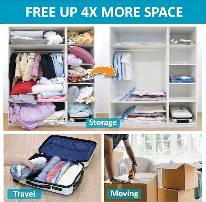 Cozy Essential Vacuum Storage Bags, Compression Space Saver Bags for Clothes, Comforters, Blankets, Pillow, Bedding, Sealer Clothing Storage,10 Combo