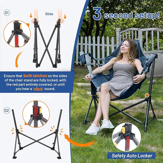TIMBER RIDGE Hammock Camping Chair, Oversized Swinging Chair with Adjustable Back and Seat Height, Portable Folding Rocking Camping Chair for Outdoor Lawn, Backyard and Patio, Supports 400lbs