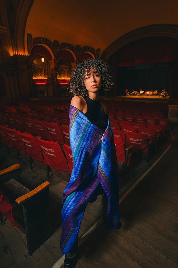 ALPAKITAS Alpaca Wool Blanket Throw | Large, Beautiful, Warm, Stripes | 64 x 45 inches | Ultra-Soft, Hypoallergenic and Breathable | Non-Itchy or Scratchy (Blue and Purple)