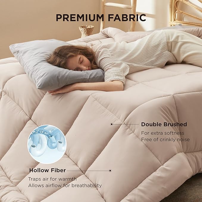 Bedsure Comforter Duvet Insert - Quilted Comforters Full Size, All Season Duvet, GentleSoft Down Alternative Bedding, with 8 Tabs, Gifts for Women/Men, Beige, Full 86 x 82 Inches