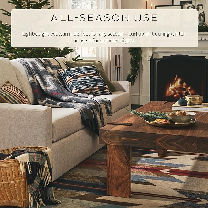 Pendleton Wool Blanket - Camping Blanket with Leather Strap Carrier - Plaid, Soft, Virgin Wool, Backpacking Blanket for Warmth and Comfort, Outdoor Adventures, Travel, Picnics, and Cozy Home Comfort