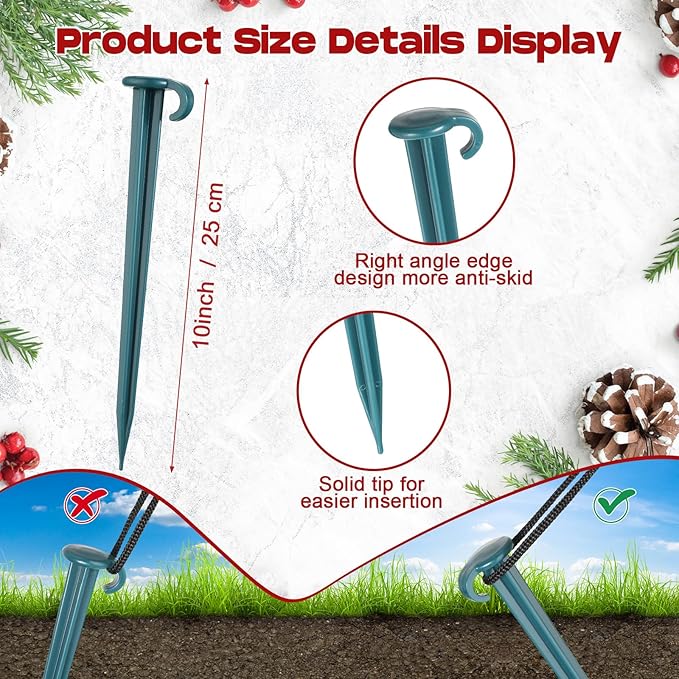 Vicenpal 100 Pcs 7 Inch Plastic Yard Stakes Inflatables Heavy Duty Plastic Garden Stakes for Tent Ground Replacement Outdoor Fence Lawn Pegs Landscape Staples Halloween Christmas Decorations (Green)