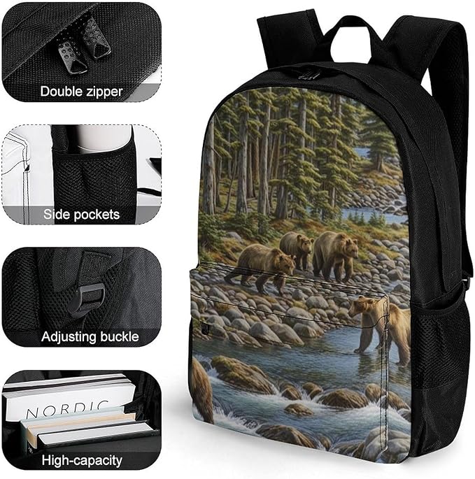 Casual Daypack Multipurpose Anti-Theft Large Capacity Carry On Bag, Western Mountain Bear Retro Casual Daypack Climbing Shoulder Bag With Padded Straps