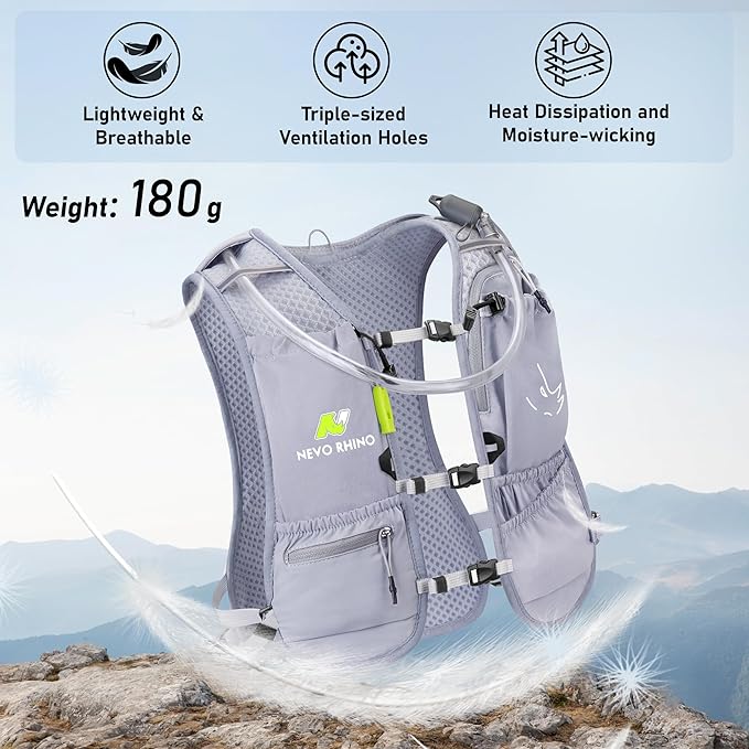 N NEVO RHINO Small Running Vest for Women Men, Lightweight Hydration Vest with Water Bladder 1.5 Liter, Hydration Backpack for Trial Hiking Cycling Jogging