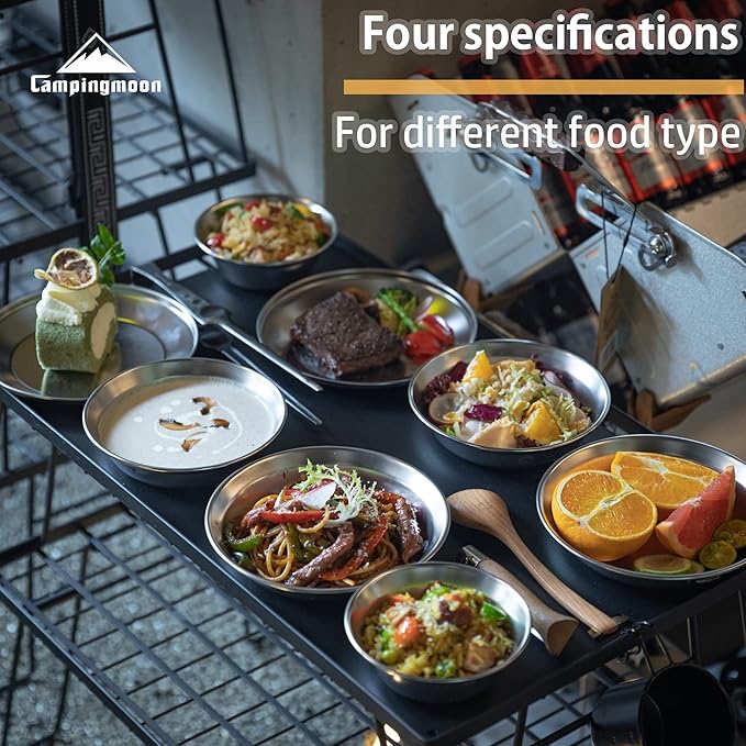 CAMPINGMOON Camping Plates Set Stainless Steel Dishwasher Safe Kitchenware S395 (Pack of 4, 標準)