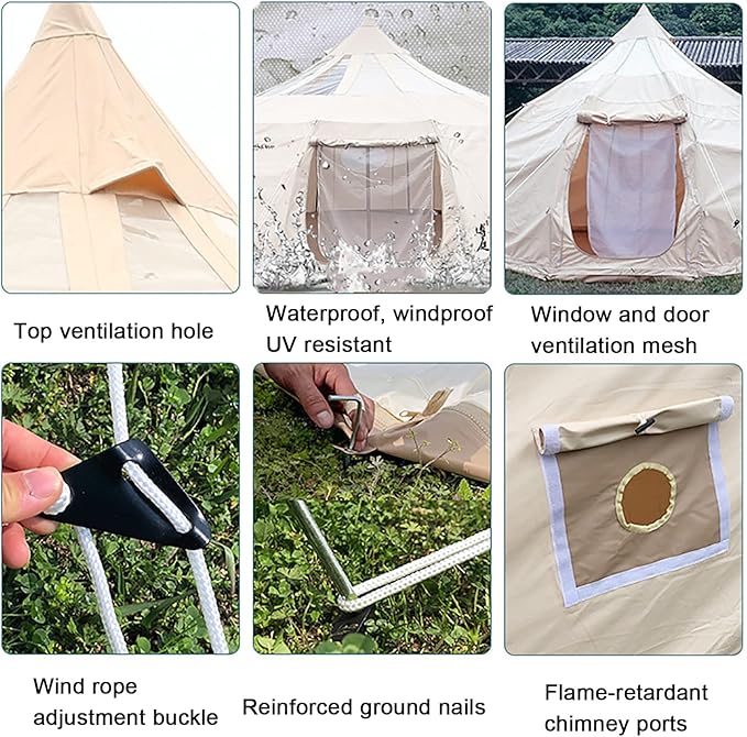 GeRRiT Retro Yurt Tent, 8~10 Person Oxford Cloth Water Proof Tent, Teardrop Shaped Pumpkin Tent with 1 Stove Jacks, Luxury All Season Tent for Camping Trips