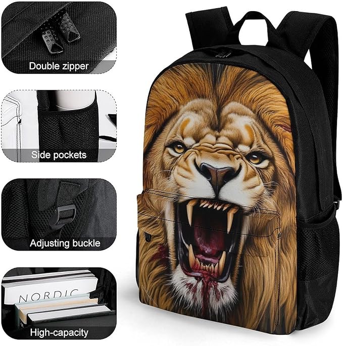 Supdreamc Casual Daypack Multipurpose Anti-Theft Large Capacity Carry On Bag, Lion Blood Art Casual Daypack Climbing Shoulder Bag With Padded Straps