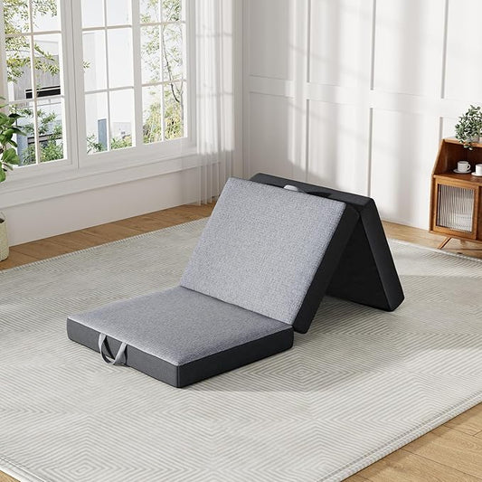 Trifold Mattress Single Size 4 Inch - Foldable Memory Foam Mattress for Camping, Travel, RV, Guest Bed & Yoga - No Slip Bottom, Washable Cover with Handles - Portable Folding Floor Cushion 75"x25"x4"