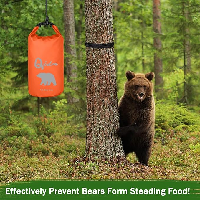 Qidoe Bear Food Bag for Camping Ultralight Food Bags Hanging System 10 L Waterproof Backpack Pulley Systems Includes Waterproof Bag, Nylon Ropes, Hooks for Camping Backpacking