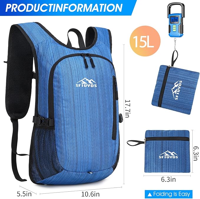 Small Hiking Daypack,15L Waterproof Hiking Backpack Packable Lightweight Travel Day Pack for Women Men (Oxford Blue)