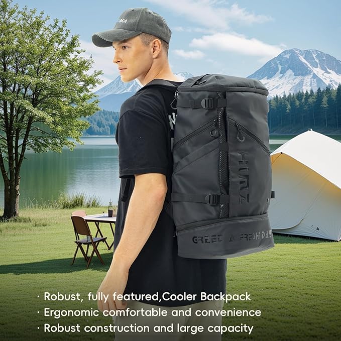 Backpack Cooler with Lunch Compartment, Heavy Duty Insulated Backpacks for Men Work, 35L Travel Backpacking -17 inch Laptop Bag Carry On Back packs for Airplane, Black