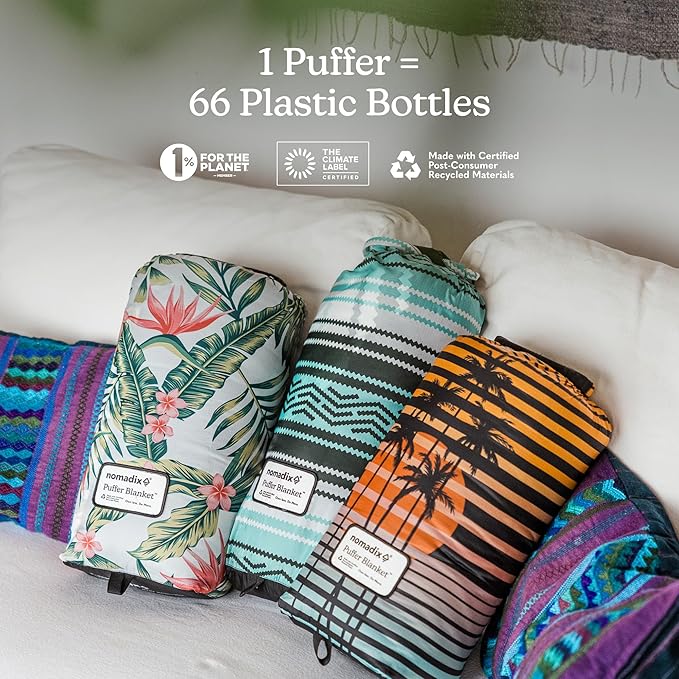 Nomadix Puffer Blanket – Water-Resistant, Eco-Friendly Insulated Blanket with Snaps for Camping, Beach, and Travel, Made from Recycled Materials