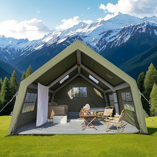 YOLENY Inflatable Tents for Camping, 6-12 Person Blow Up Tent with TPU Skylight, Canopy, Mesh Windows, Stove Jack & Pump, 4 Season Large Inflatable Tent, Waterproof & Windproof