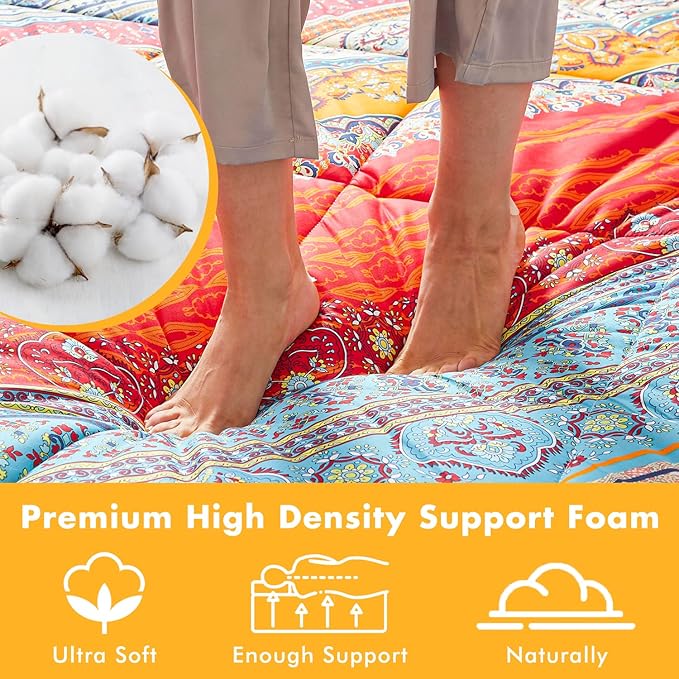 Japanese Floor Mattress Futon - Thicken Foldable & Portable Roll-up Camping Mattress, Bohemia Red Full