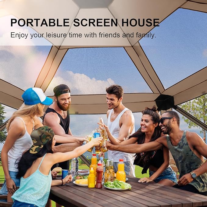 COBIZI 12x12 FT Pop Up Canopy Stargazing Tent, Gazebos On Clearance with Removable Roof,Instant Screened in Gazebo, Screen Tents Portable carpas para Patio for Outdoor Camping,Backyard, Garden,Khaki