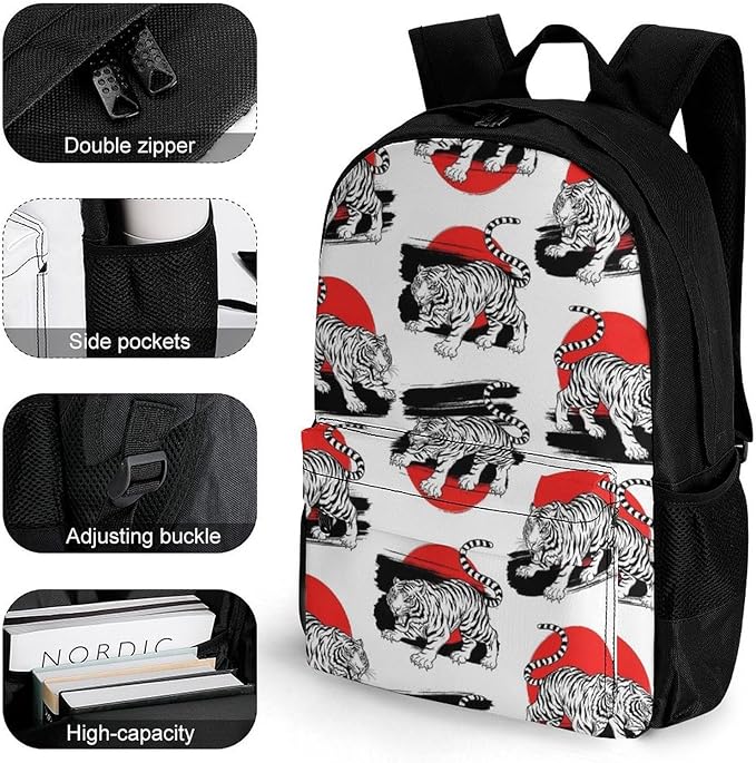 Lightweight Rucksacks for Camping Picnic Walking Cycling, Large Capacity Multipurpose Anti-Theft Carry On Bag, Japanese Tigers Travel Hiking Camping Rucksack