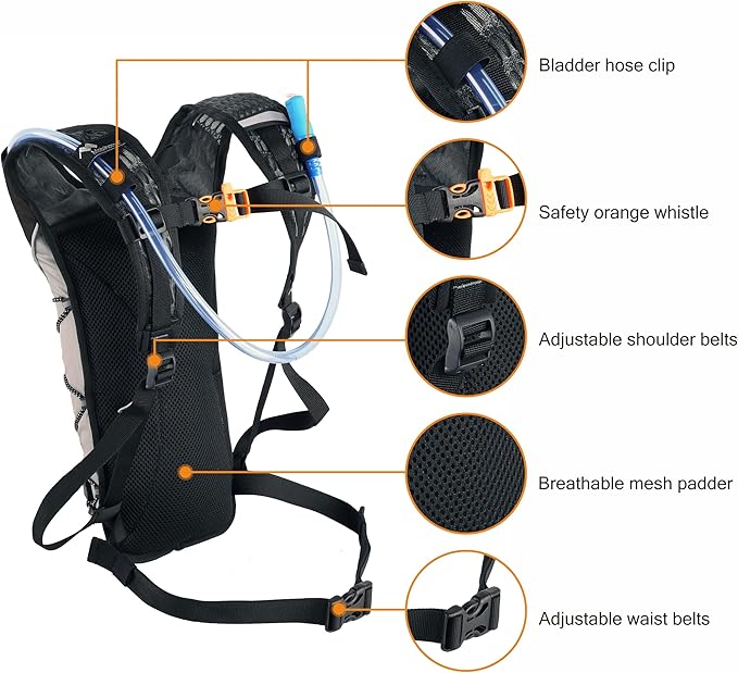 Hydration Backpack & 2L Leak Proof Water Hydration Bladder,Lightweight Running Backpack & Hydration Pack, Running, Hiking, Cycling, Climbing,Skiing for Men Women & Kids, Airflow Camel Pack