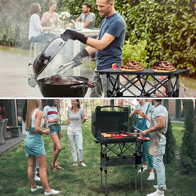 GARLLEN Folding Camping Table, Portable Roll-up Picnic Table with 2 Adjustable Height, Lightweight Aluminum Outdoor Table with Storage Net and Carrying Bag for Camping, Picnic, BBQ