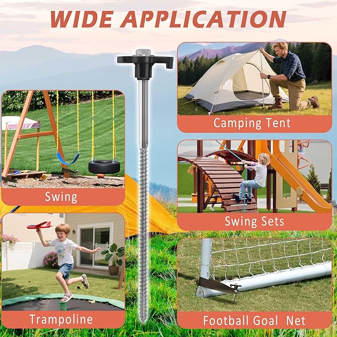 Trampoline Stakes Heavy Duty, 10 Inch 8 Pack Ground Anchor Screw in, Trampoline Earth Anchor Kit with Straps Tent Stakes High Wind Swing Set Accessories for Camping, Securing Animals, Canopy, Sheds