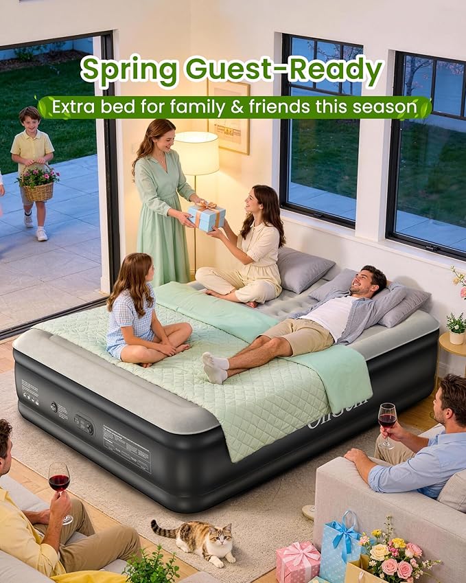 OhGeni 20" Raised Cal King Air Mattress with Built in Pump, Keep Feet from Dangling, Extra Length Blow up Mattress, Back-Friendly Airbed for Guests, Luxury Comfort for People(190CM Height), 700lbs