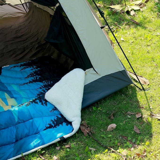 Outdoor Camping Blanket,Warm Thick Camp Blankets with Sherpa Lining Soft Fleece Camping Blanket Puffy Camping Quilt for Cold Weather Traveling, Stadium, Hiking, Picnics