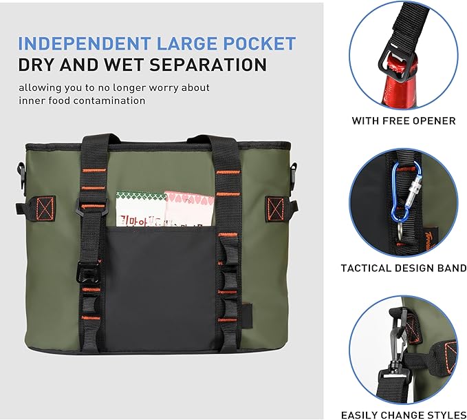 20 Cans Insulated Cooler Bag, Collapsible Leakproof Outdoor Portable Cooler with Zippered, Reusable Portable Grocery Cooler Bags for Travel, Picnic, Camping, Kayaking
