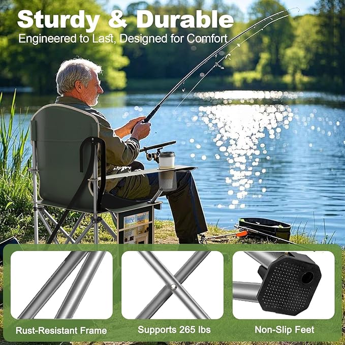 Folding Camping Chairs Durable 600D Oxford, Portable Outdoor Chair with Cooler Pouch, Cup Holder & Storage Pocket for Camping, Beach, Fishing