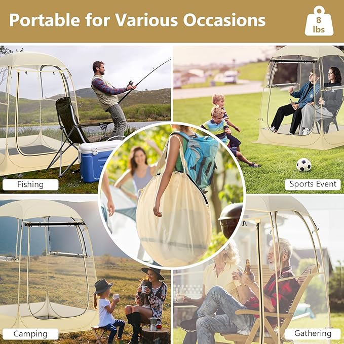 Tangkula All Weather Sports Tent for 1-2 People, Pop Up Instant Tent with Waterproof Tarp Floor, Top Cover, Outdoor Clear Bubble Tent for Sports Events Fishing Camping Cheering
