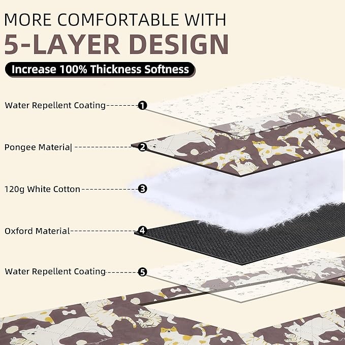 Outdoor Picnic Blanket Brown Cat&Dog 60"x80" Sandproof Beach Blanket Waterproof Picnic Blankets Foldable for Caming, Beach, Outdoor Activities.