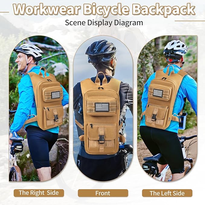 Hydration Backpack, Tactical Molle Water with 2L TPU Water Bladder, for Men Women Lightweight Water Backpack, Hydration Pack for Hiking, Biking, Climbing and Hunting, Khaki