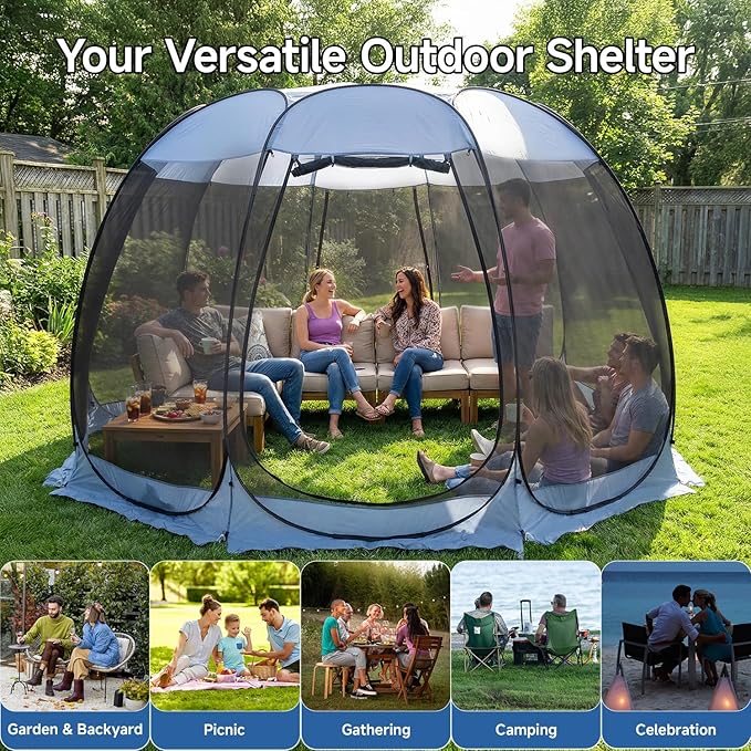 Alvantor® Pop Up Screen House Gazebo, Portable Mosquito Net Tent, UV Protected Sun Shelter for Patio, Backyard & Camping, Instant Setup for 2-10 People
