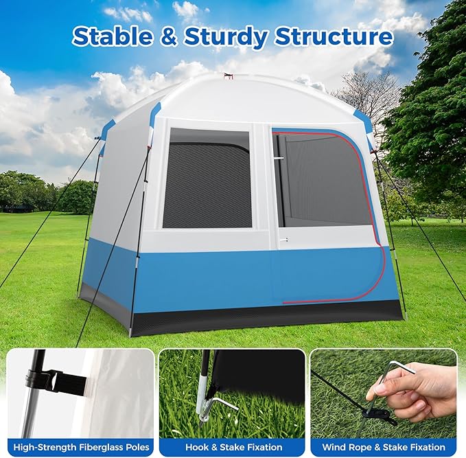Goplus 3-5 Person Camping Tent, Portable Cabin Shelter w/Large Double-Layer Mesh Front Door, Mesh Screen Windows, Carry Bag, Waterproof & Windproof Large Family Tent for Backpacking Hiking Trip