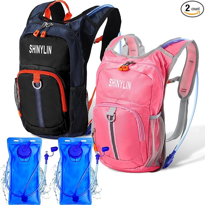 2 Pcs Kids Hydration Backpack with 1.5L Water Bladder Lightweight Kids Hiking Backpack Water Rucksack for Boys Girls Climbing Running