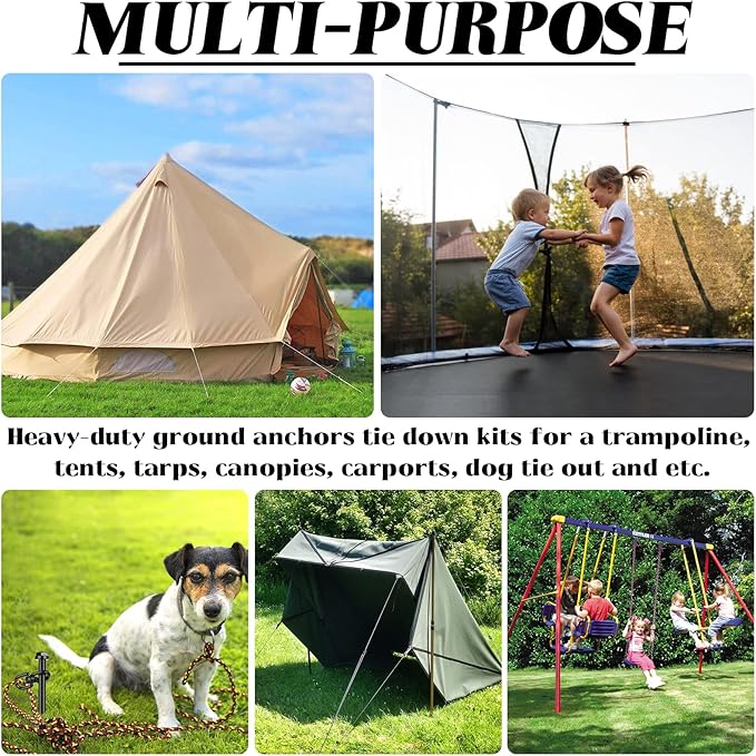 6 Pack Ground Anchor Heavy Duty Earth Anchors with T Handle Hex Wrench & Power Nut Driver, Metal Stakes Ground Anchors Screw in for Swing, Trampoline, Tents, Securing Animals