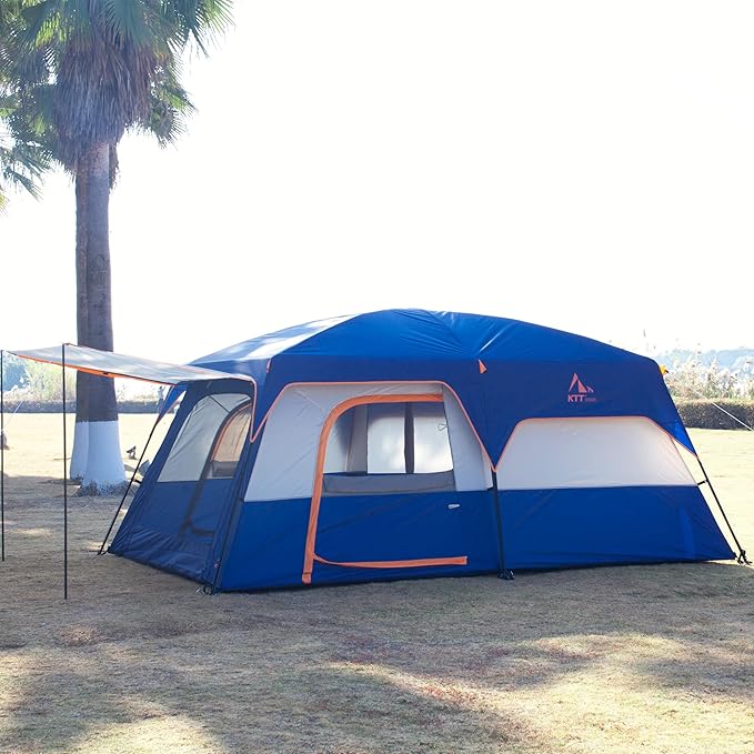 KTT Extra Large Tent 6-10-12-14 Person(Style-B),Family Cabin Tents,2 Rooms,3 Doors and 3 Windows with Mesh,Straight Wall,Waterproof,Double Layer,Big Tent for Outdoor,Picnic,Camping,Family Gathering