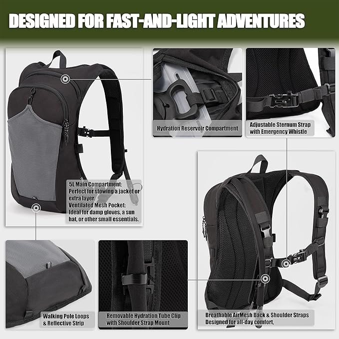 2-in-1 Convertible Chest Pack and Hydration Backpack with 2.5L Bladder, Hydration Vest for Women Men Outdoor Hiking Gravel Cycling Mountain Biking Running