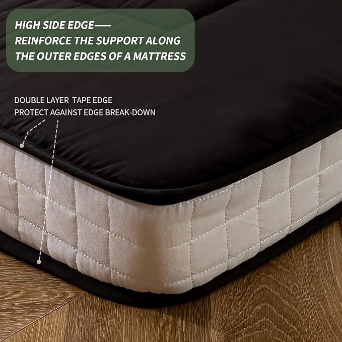 MAXYOYO King Bed Mattress Japanese Floor Futon Mattress, King Tatami Pad Camping Floor Bed Topper, Easy to Foldable and Portable, Floor Futon Couch, Black