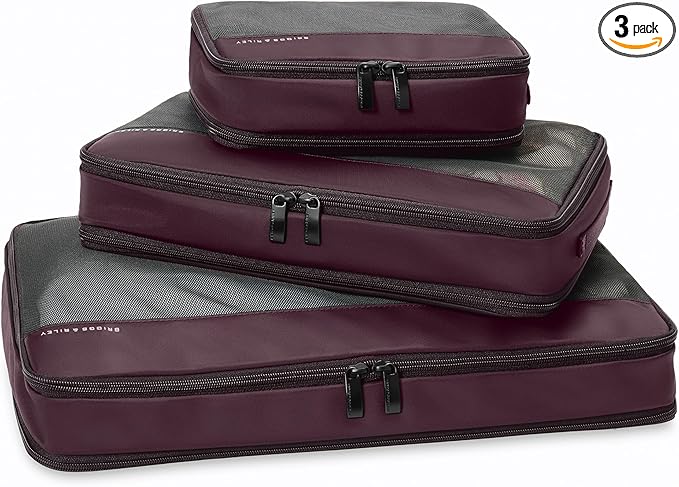 Briggs & Riley Compression Packing Cube Set - Bag Organizer for Check In Suitcase & Luggage, For Women & Men, Pack Accessories for Vacation - 3-Piece, Plum