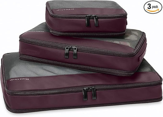 Briggs & Riley Compression Packing Cube Set - Bag Organizer for Check In Suitcase & Luggage, For Women & Men, Pack Accessories for Vacation - 3-Piece, Plum